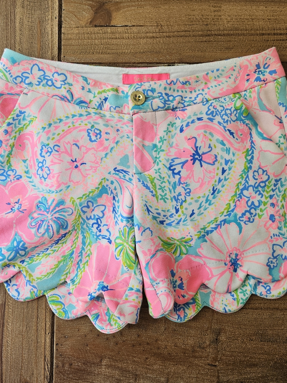 Lilly Pulitzer Pink Multi Floral Scallop Hem High-Waist Shorts